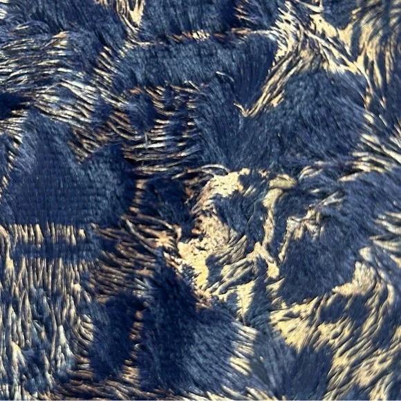 VTG Y2K MI‎ JONG LEE Textured Faux Fur Jacket Navy Gold Sz 4 Luxe Cropped - Picture 5 of 16